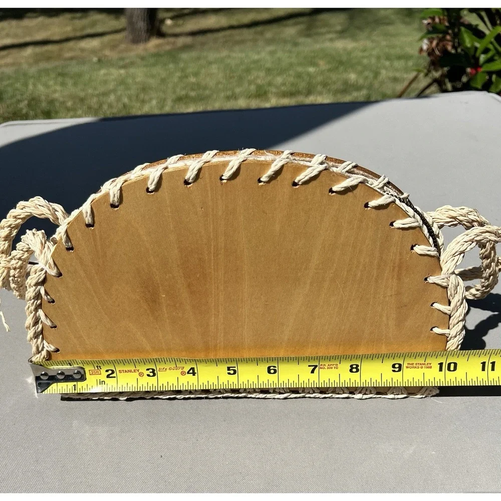 Vintage 60s Walborg Straw Rope Bag Shoulder‎ Bag Wooden Base Boho Cottagecore